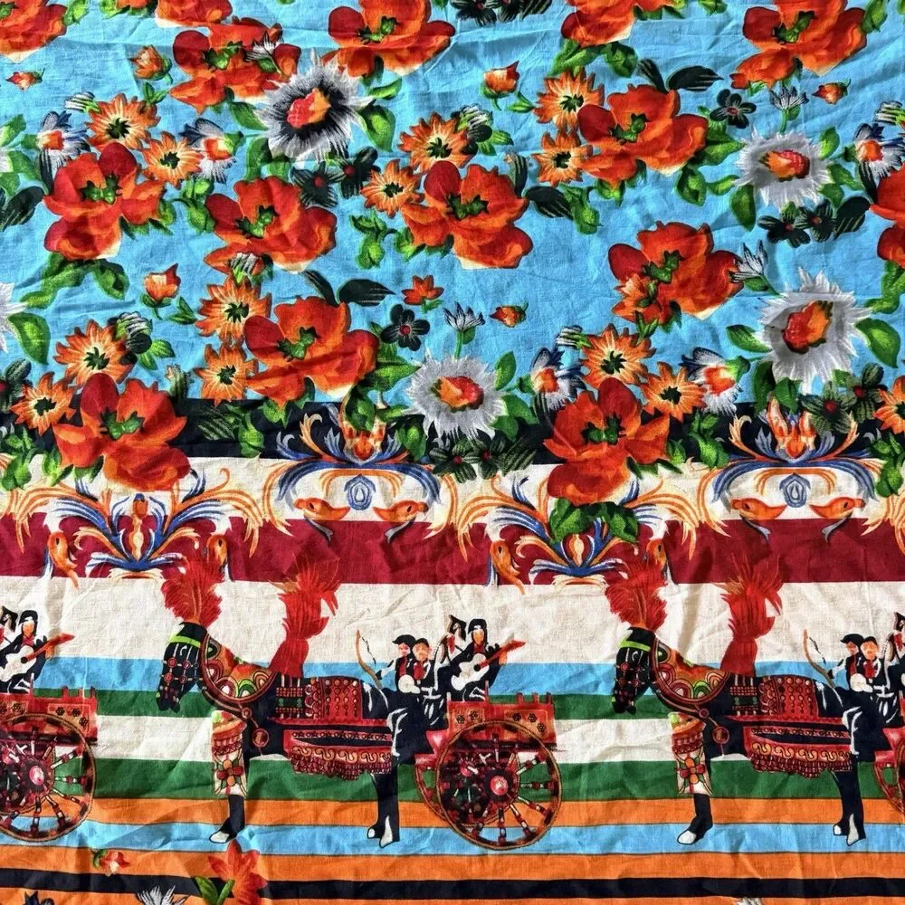 Positano by Jean Paul Oversized Cotton Scarf Floral Horse Carriage Shawl Wrap
